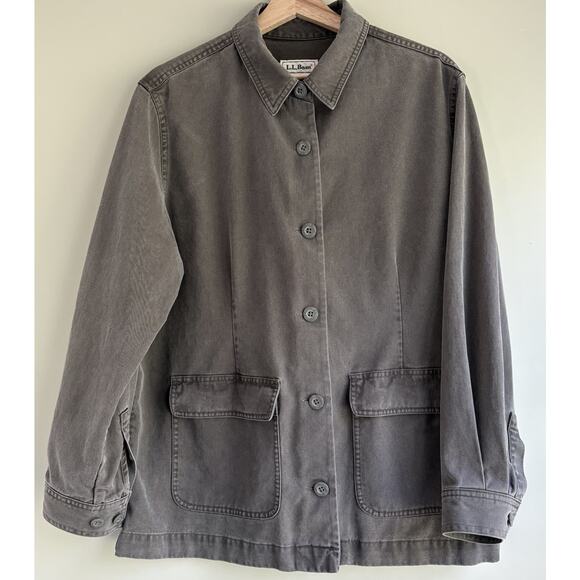 LL BEAN Size 14 Chore Jacket Barn Coat Gray Tencel Cotton Blend Utility Gorpcore - Picture 1 of 9